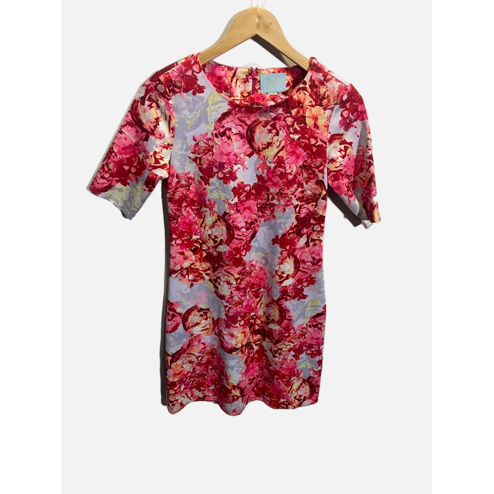 CeCe Cynthia Steffe Floral Sheath Dress Womens XS Pink Short Sleeve Mini Party